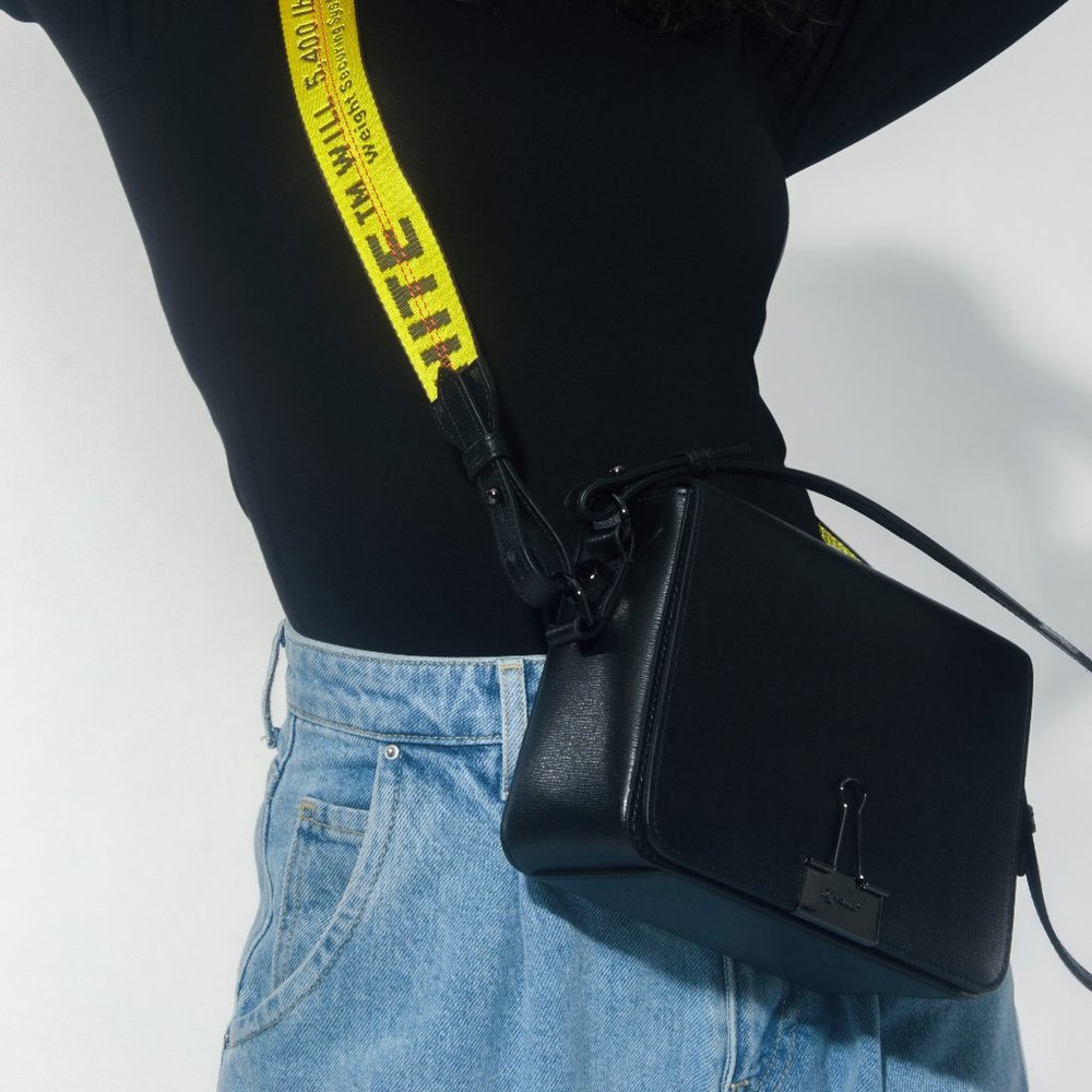 Off-White Binder Clip Black Leather Cross Body Bag